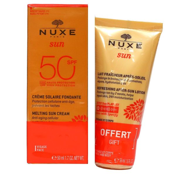Sun solaire fondante visage SPF50 50ml + lait fraicheur après-soleil offert
