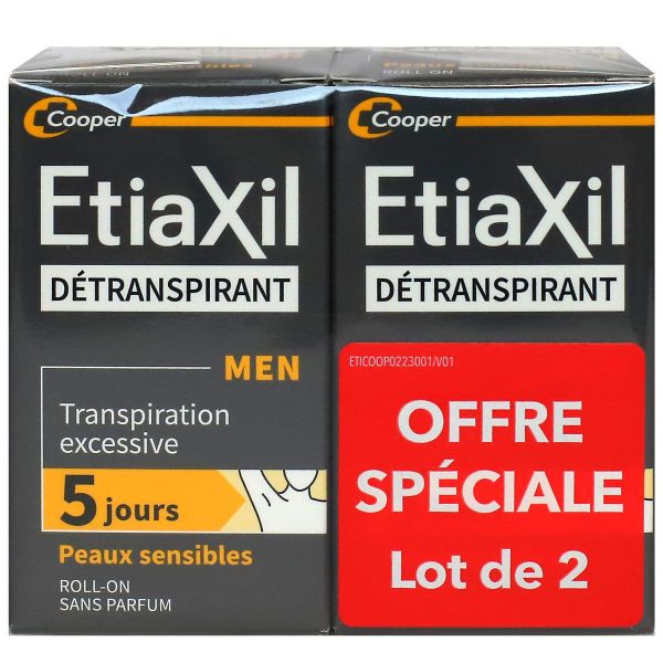Homme détranspirant roll-on sans parfum 2x15ml