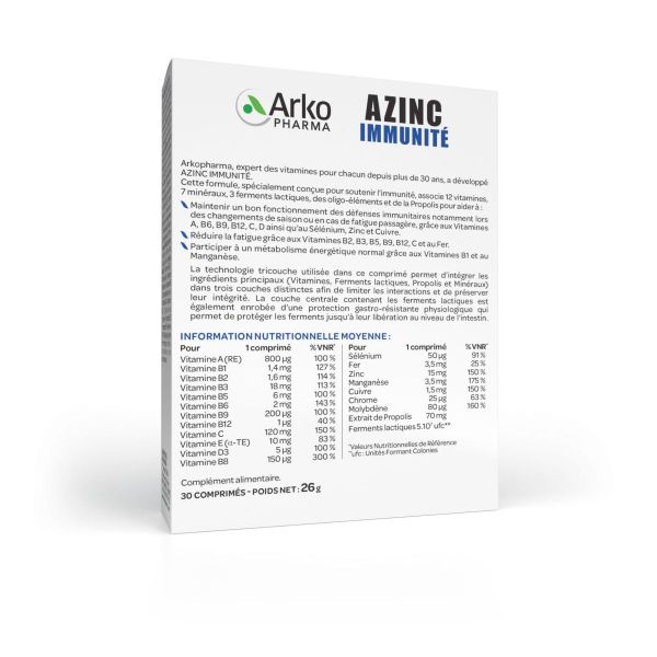 Azinc Immunité 12 vitamines 7 minéraux 30 comprimés