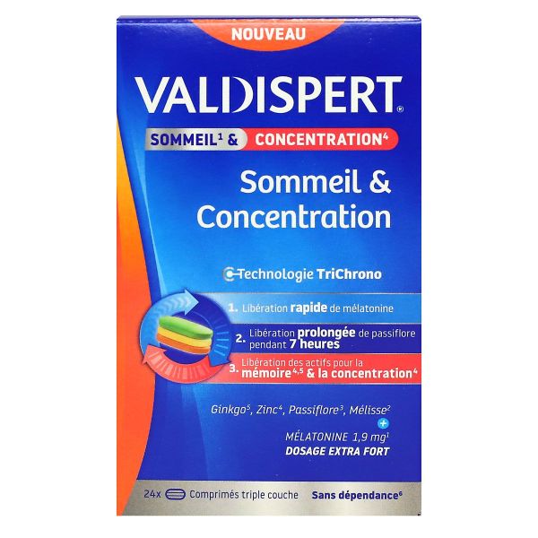 Sommeil et concentration melatonine 1,9mg ginkgo zinc melisse passiflore 24 comprimés