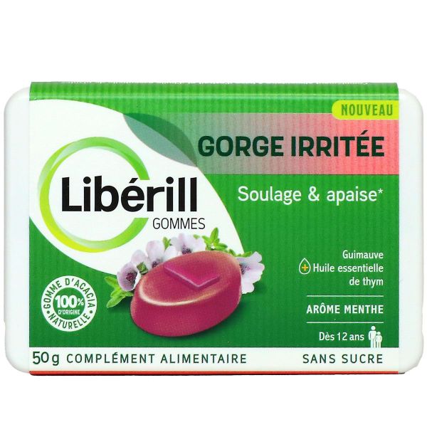 Liberill gorge irritée soulage et apaise arôme menthe gommes 50g