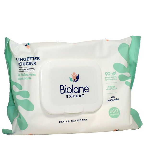 Expert 60 lingettes apaisantes douceur non parfumées Aloe Vera