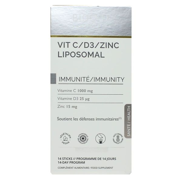 Vitamine C D3 Zinc liposomal immunité goût ananas 14 sticks