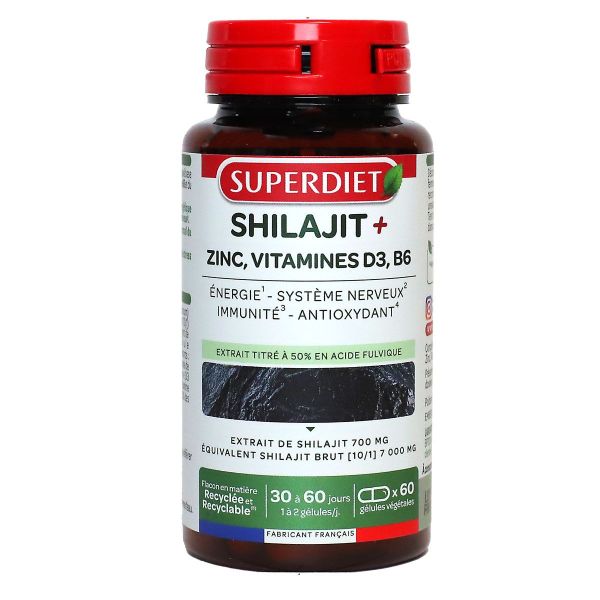 Shilajit + Zinc vitamines D3 B6 60 gélules